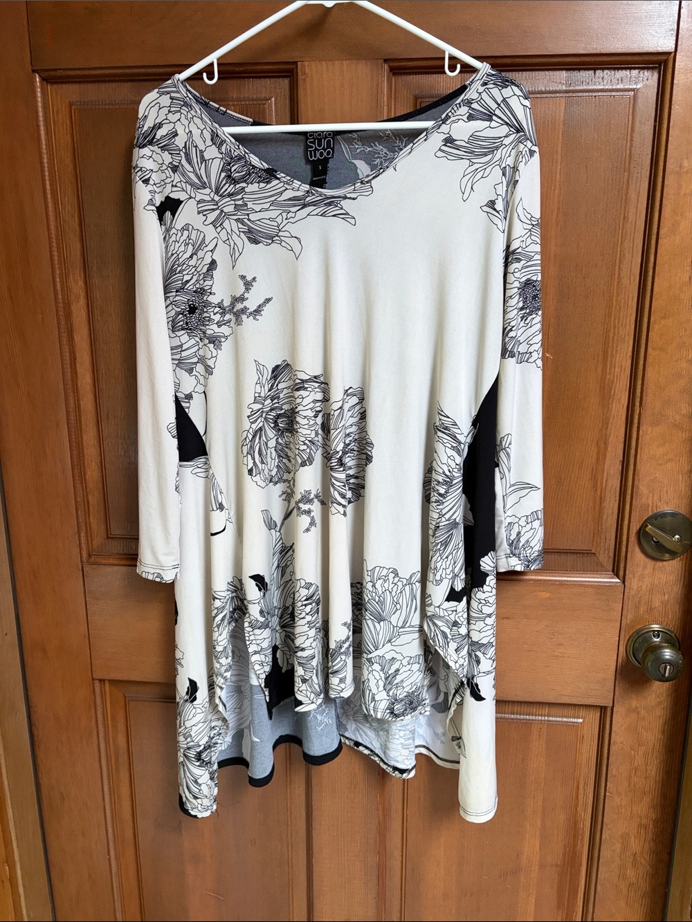 CLARA SUNWOO Black & White Floral Swing Tunic Top Size Small